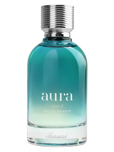 Rasasi Aura Voice perfume bottle, a fresh fragrance