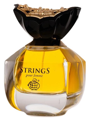 Fragrance World Strings Pour Femme eau de parfum bottle, a floral fragrance