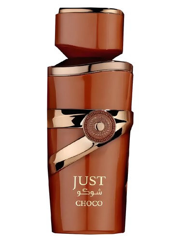 Fragrance World Just Choco eau de parfum bottle, a chocolate fragrance