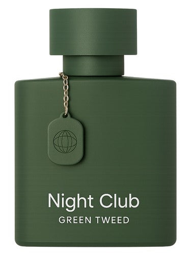Fragrance World Night Club Green Tweed eau de parfum bottle, a woody fragrance