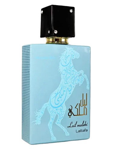 Lattafa Lail Maleki Moroccan Blue eau de parfum bottle, a fresh fragrance