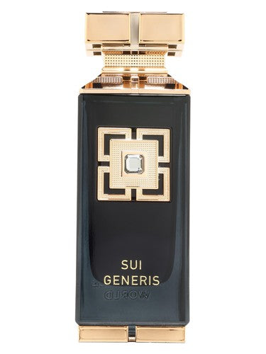 Fragrance World Sui Generis perfume bottle, a powdery fragrance