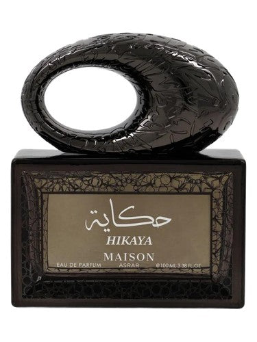 Maison Asrar Hikaya eau de parfum bottle, a gourmand fragrance
