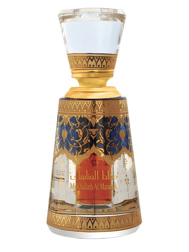Al Haramain Mukhallath Al Manasek perfume bottle, a rose fragrance