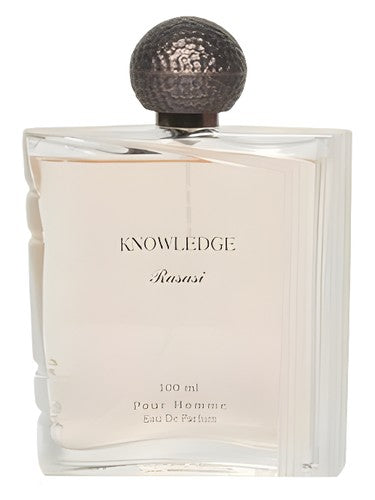 Rasasi Knowledge Men eau de parfum bottle, a warm fragrance