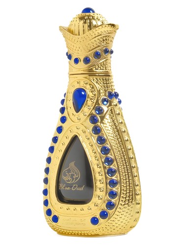 Al Rehab Blue Oud perfume bottle, a warm fragrance