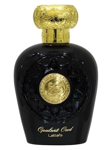 Lattafa Opulent Oud eau de parfum bottle, a warm & amber fragrance