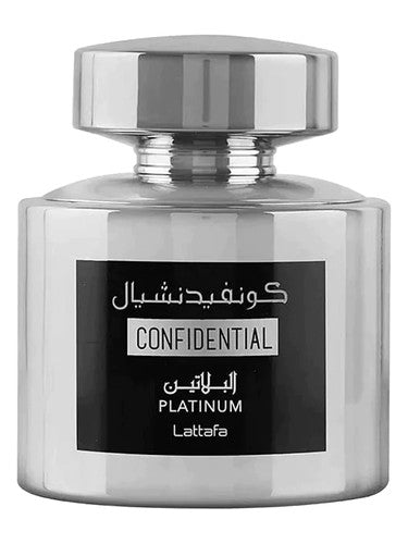 Lattafa Confidential Platinum eau de parfum bottle, a fresh fragrance