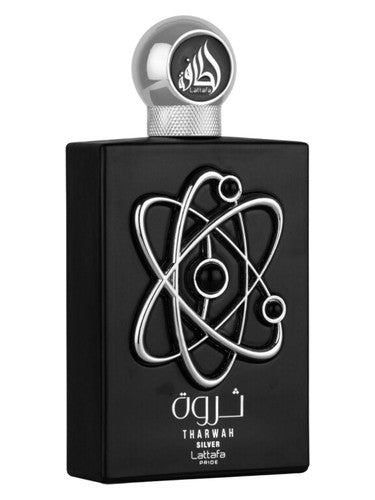 Lattafa Tharwah Silver eau de parfum bottle, a fresh fragrance