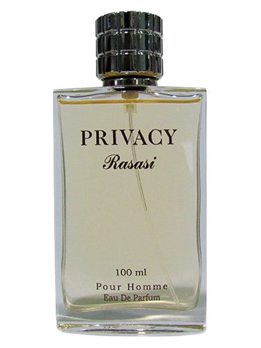 Rasasi Privacy Pour Homme eau de parfum bottle, a fresh fragrance
