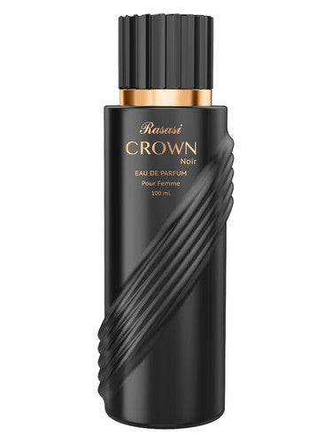 Rasasi Crown Noir perfume bottle, a gourmand fragrance