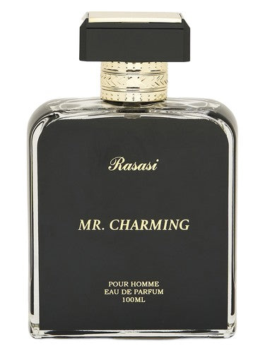 Rasasi Mr. Charming perfume bottle, a woody fragrance