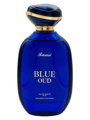 Rasasi Blue Oud perfume bottle, a woody fragrance