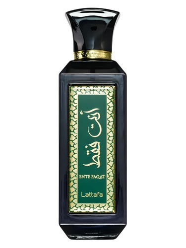 Lattafa Ente Faqat eau de parfum bottle, a green fragrance