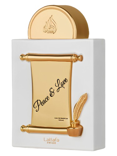 Lattafa Peace & Love eau de parfum bottle, a gourmand fragrance