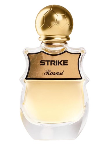 Rasasi Strike perfume bottle, a gourmand fragrance