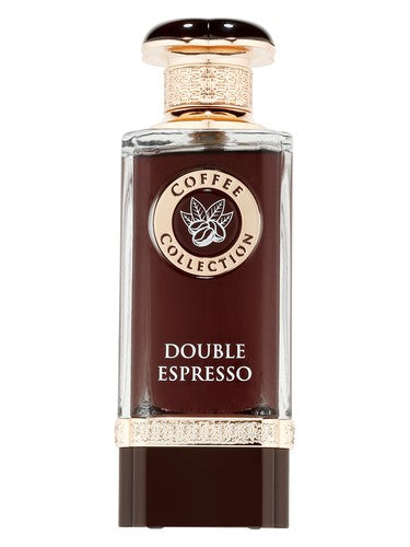 Fragrance World Double Espresso eau de parfum bottle, a earthy fragrance
