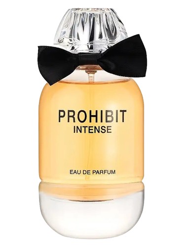 Fragrance World Prohibit Intense eau de parfum bottle, a white floral fragrance