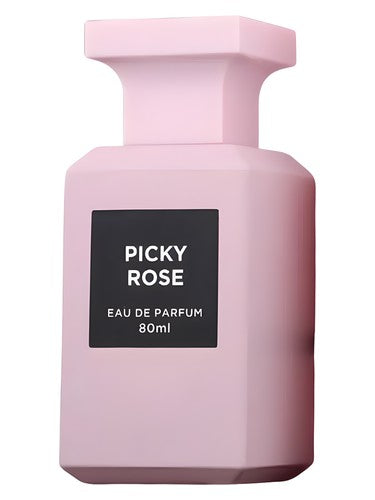 Fragrance World Picky Rose eau de parfum bottle, a patchouli fragrance