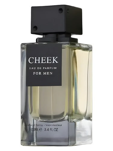 Fragrance World Cheek for Men eau de parfum bottle, a woody fragrance