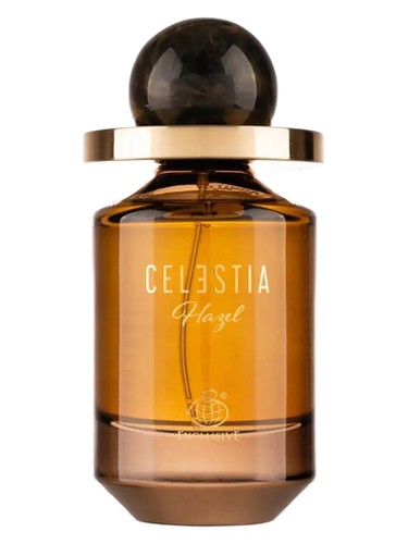 Fragrance World Celestia Hazel eau de parfum bottle, a woody fragrance