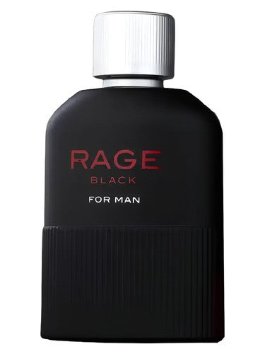Fragrance World Rage Black perfume bottle, a woody fragrance