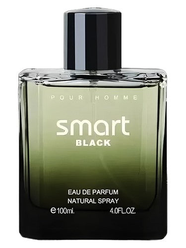 Fragrance World Smart Black perfume bottle, a warm & amber fragrance