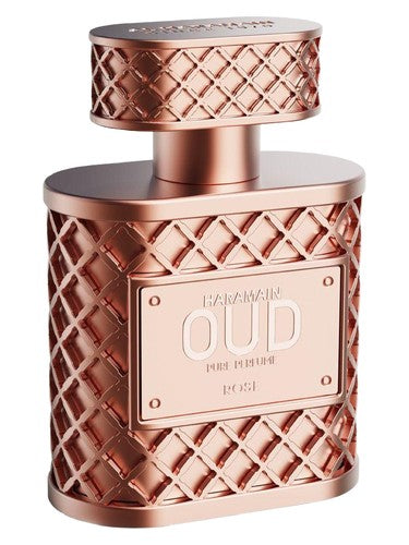 Al Haramain Rose Oud perfume bottle, a leather fragrance