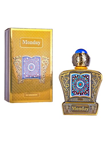 Al Haramain Monday perfume bottle, a warm & amber fragrance