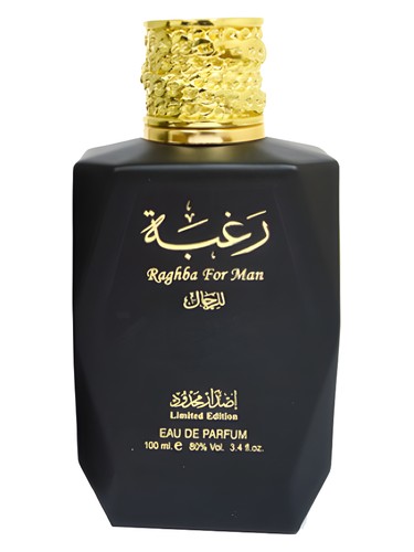Lattafa Raghba For Men perfume bottle, a warm & amber fragrance