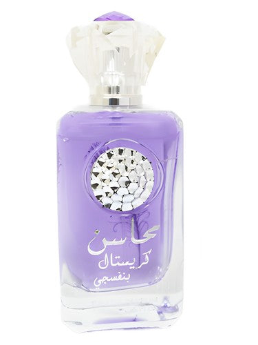 Lattafa Mahasin Crystal Banafsaj perfume bottle, a floral fragrance