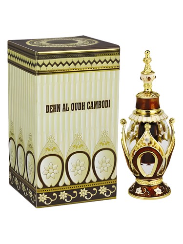 Al Haramain Dehn Al Oudh Cambodi perfume bottle, a powdery fragrance
