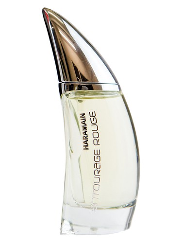 Al Haramain Entourage Rouge perfume bottle, a powdery fragrance