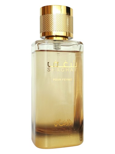 Rasasi Shaghaf Pour Femme eau de parfum bottle, a gourmand fragrance