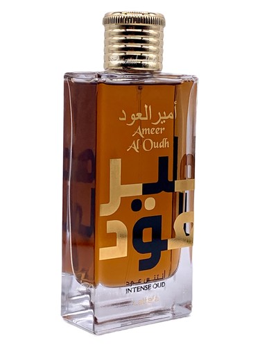 Lattafa Ameer Al Oudh Intense Oud eau de parfum bottle, a smoky fragrance
