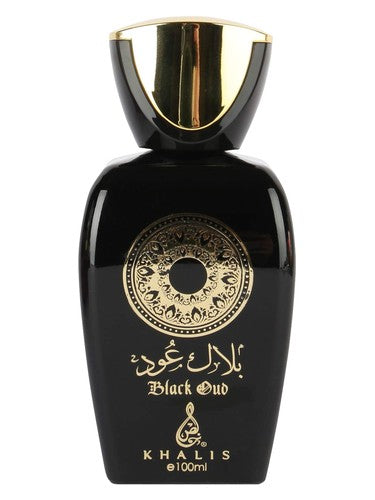 Khalis Black Oud eau de parfum bottle, a smoky fragrance