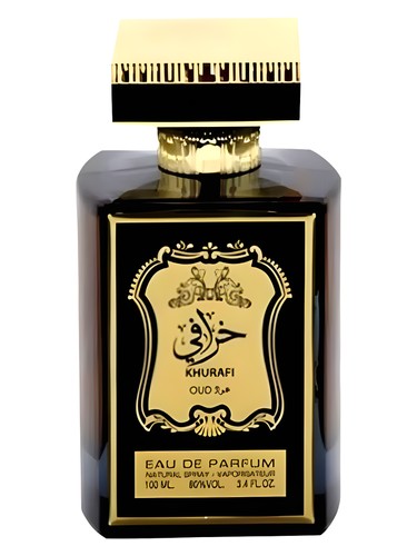 Lattafa Khurafi Oud eau de parfum bottle, a woody fragrance
