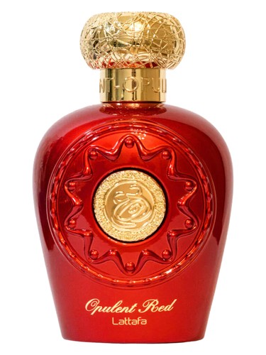 Lattafa Opulent Red eau de parfum bottle, a woody fragrance