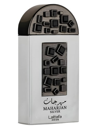 Lattafa Maharjan Silver eau de parfum bottle, a citrus fragrance