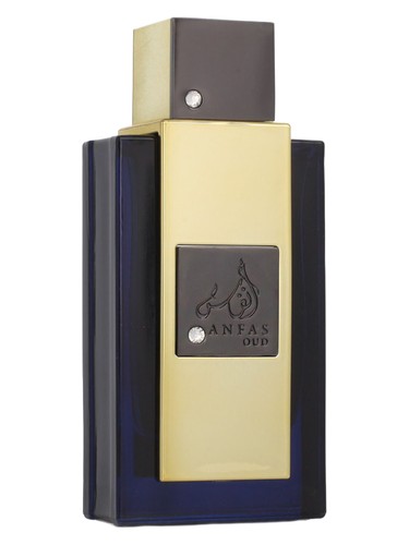 Lattafa Anfas Oud perfume bottle, a smoky fragrance